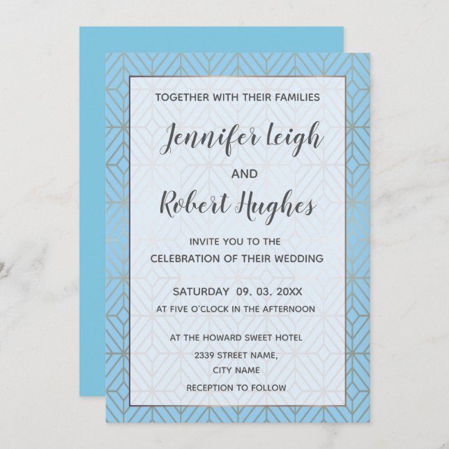Art Deco in Turquoise and gold wedding invitation (Front/Back)