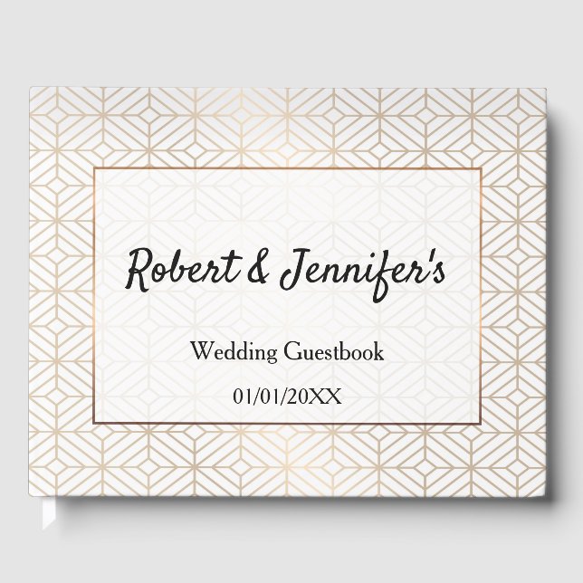 Art Deco in White and gold foil geometric Guest Book (Front)