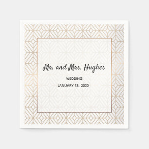 Art Deco in White and gold foil geometric Napkin