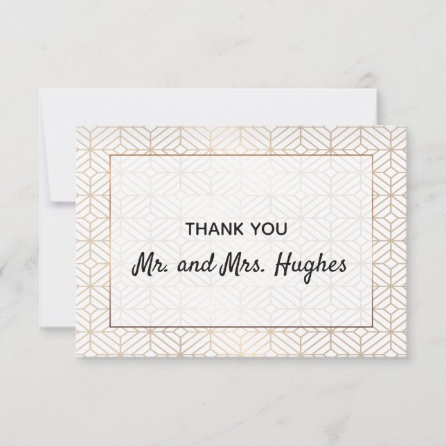 Art Deco in White and gold foil wedding  thank you (Front)