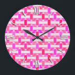 Art Deco industrial chic - pink, fuchsia, orchid Large Clock<br><div class="desc">An Art Deco inspired industrial chic abstract print in shades of azalea pink,  fuchsia,  and orchid,  accented with white - digital design</div>