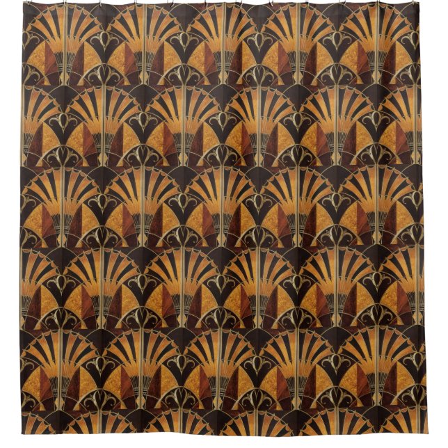 ART DECO INLAID WOODWORK 3 SHOWER CURTAIN (Front)