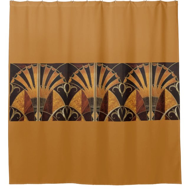 ART DECO INLAID WOODWORK SHOWER CURTAIN (Front)