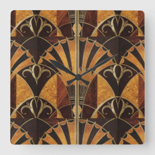 ART DECO INLAID WOODWORK  SQUARE WALL CLOCK