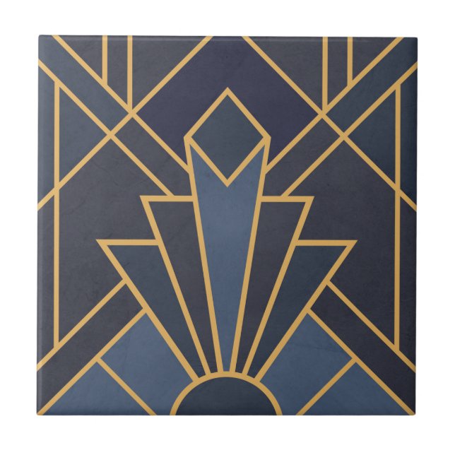 Art Deco inspiration in blue and gold Ceramic Tile (Front)