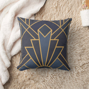 Art Deco inspiration in blue and gold Cushion