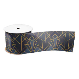 Art Deco inspiration in blue and gold Satin Ribbon
