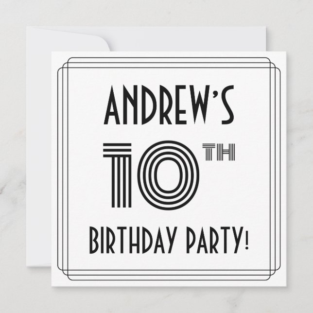 Art Deco Inspired 10th Birthday Party, Custom Name Invitation (Front)