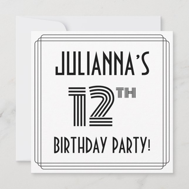 Art Deco Inspired 12th Birthday Party, Custom Name Invitation (Front)