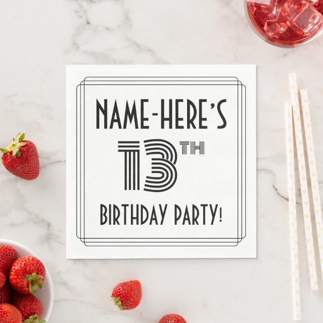 Art Deco Inspired 13th Birthday Party, Custom Name Napkin (Insitu)