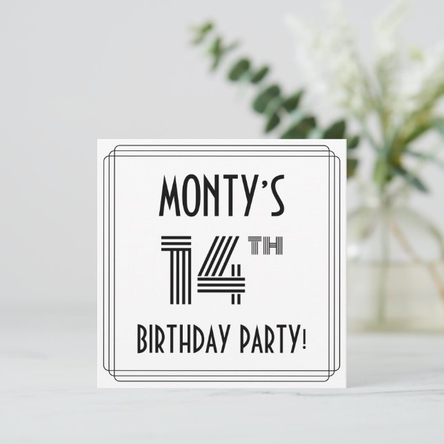 Art Deco Inspired 14th Birthday Party, Custom Name Invitation (Standing Front)