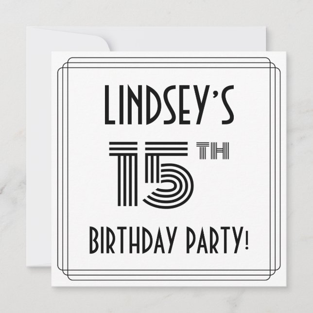 Art Deco Inspired 15th Birthday Party, Custom Name Invitation (Front)
