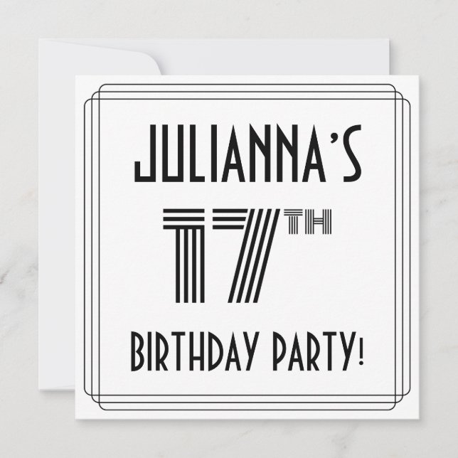 Art Deco Inspired 17th Birthday Party, Custom Name Invitation (Front)