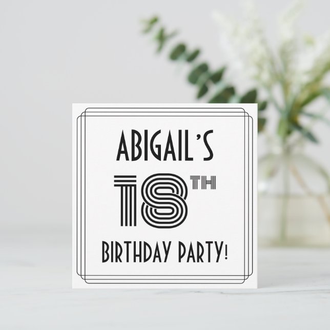 Art Deco Inspired 18th Birthday Party, Custom Name Invitation (Standing Front)