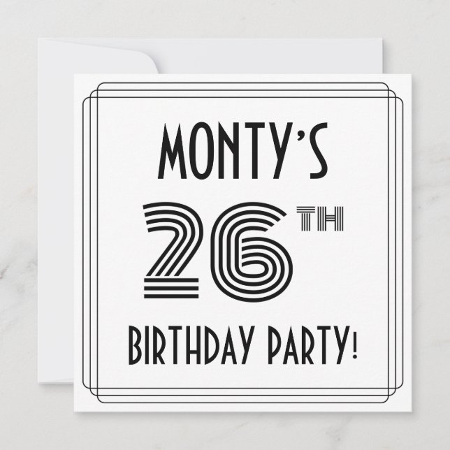 Art Deco Inspired 26th Birthday Party, Custom Name Invitation (Front)