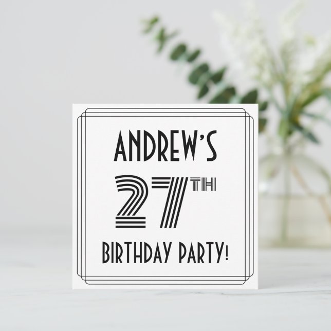 Art Deco Inspired 27th Birthday Party, Custom Name Invitation (Standing Front)