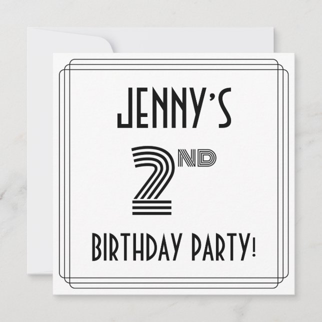 Art Deco Inspired 2nd Birthday Party, Custom Name Invitation (Front)