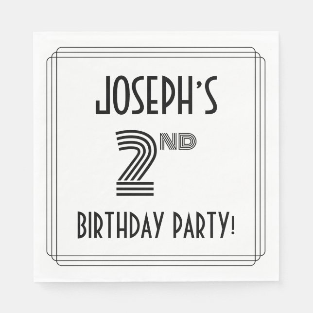 Art Deco Inspired 2nd Birthday Party, Custom Name Napkin (Front)