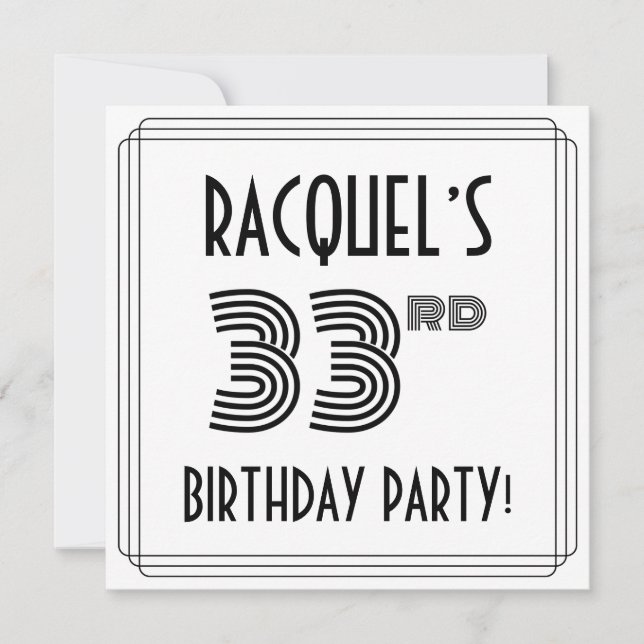Art Deco Inspired 33rd Birthday Party, Custom Name Invitation (Front)