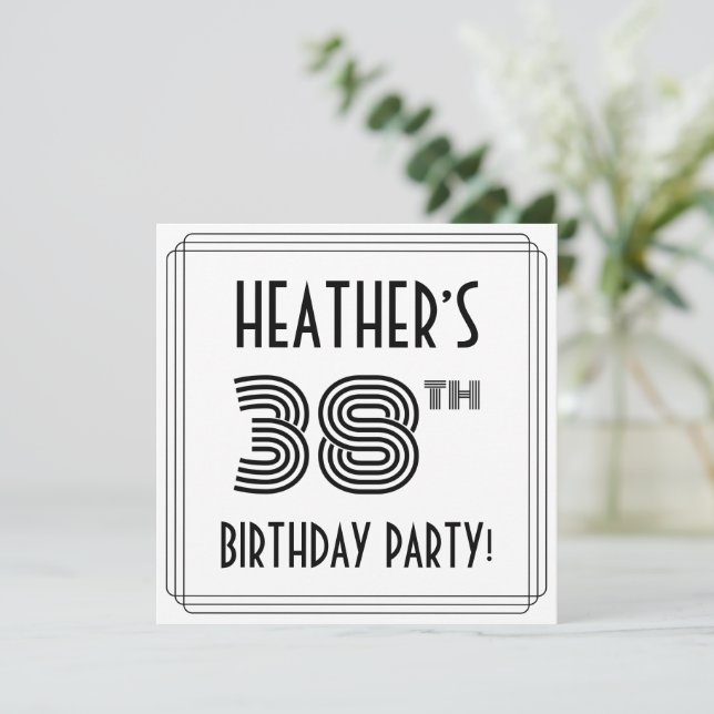 Art Deco Inspired 38th Birthday Party, Custom Name Invitation (Standing Front)