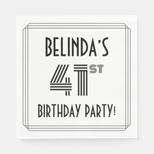 Art Deco Inspired 41st Birthday Party, Custom Name Napkin (Front)