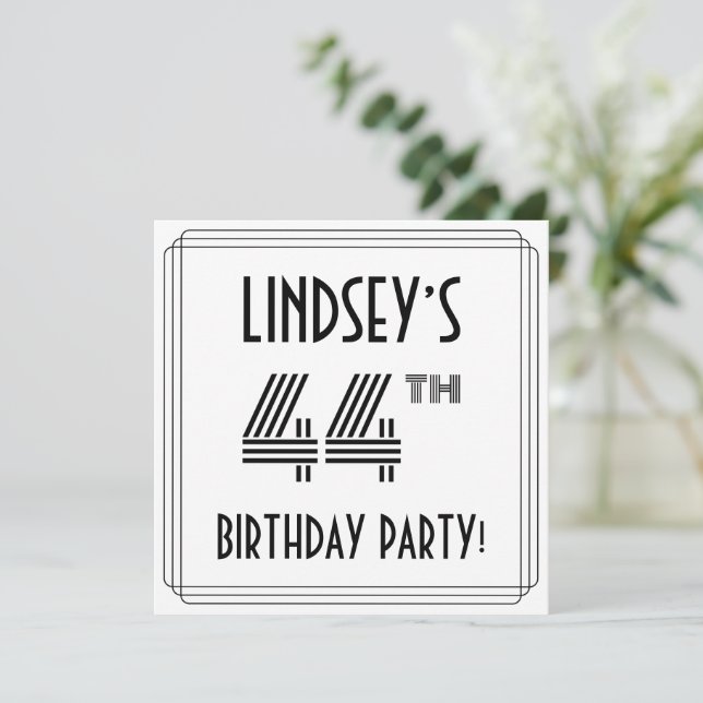 Art Deco Inspired 44th Birthday Party, Custom Name Invitation (Standing Front)