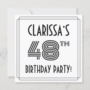Art Deco Inspired 48th Birthday Party, Custom Name Invitation