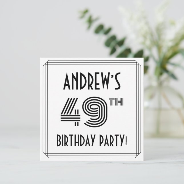 Art Deco Inspired 49th Birthday Party, Custom Name Invitation (Standing Front)