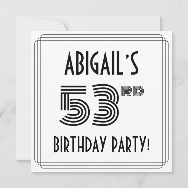 Art Deco Inspired 53rd Birthday Party, Custom Name Invitation (Front)
