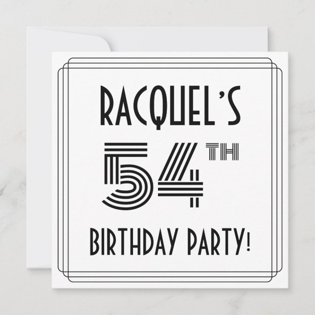 Art Deco Inspired 54th Birthday Party, Custom Name Invitation (Front)