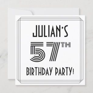 Art Deco Inspired 57th Birthday Party, Custom Name Invitation