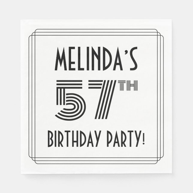 Art Deco Inspired 57th Birthday Party, Custom Name Napkin (Front)