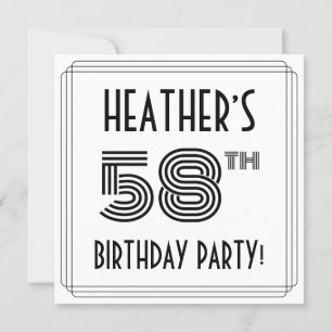 Art Deco Inspired 58th Birthday Party, Custom Name Invitation