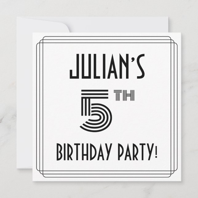 Art Deco Inspired 5th Birthday Party, Custom Name Invitation (Front)