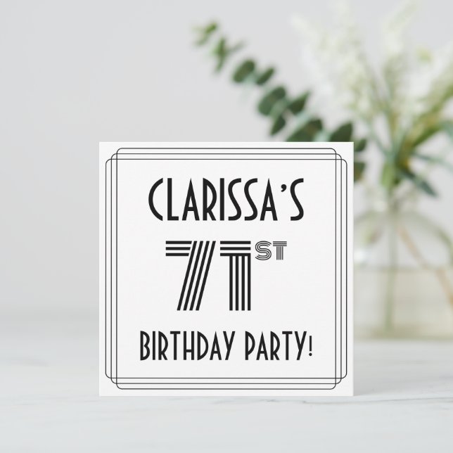 Art Deco Inspired 71st Birthday Party, Custom Name Invitation (Standing Front)