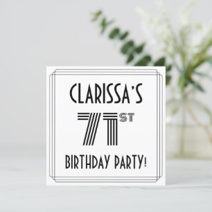 Art Deco Inspired 71st Birthday Party, Custom Name Invitation