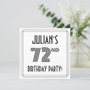 Art Deco Inspired 72nd Birthday Party, Custom Name Invitation