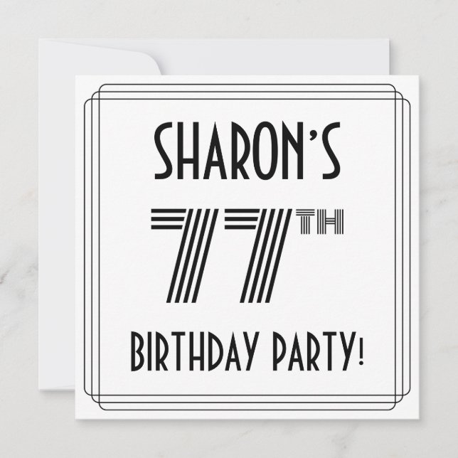 Art Deco Inspired 77th Birthday Party, Custom Name Invitation (Front)