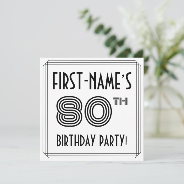 Art Deco Inspired 80th Birthday Party, Custom Name Invitation (Standing Front)