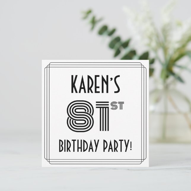Art Deco Inspired 81st Birthday Party, Custom Name Invitation (Standing Front)