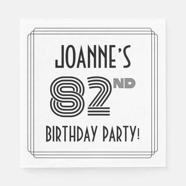 Art Deco Inspired 82nd Birthday Party, Custom Name Napkin (Front)