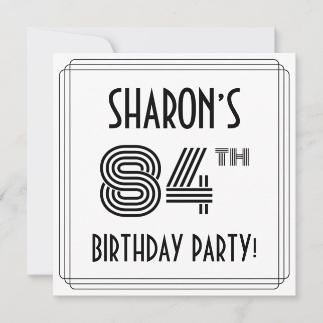Art Deco Inspired 84th Birthday Party, Custom Name Invitation (Front)