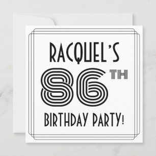 Art Deco Inspired 86th Birthday Party, Custom Name Invitation