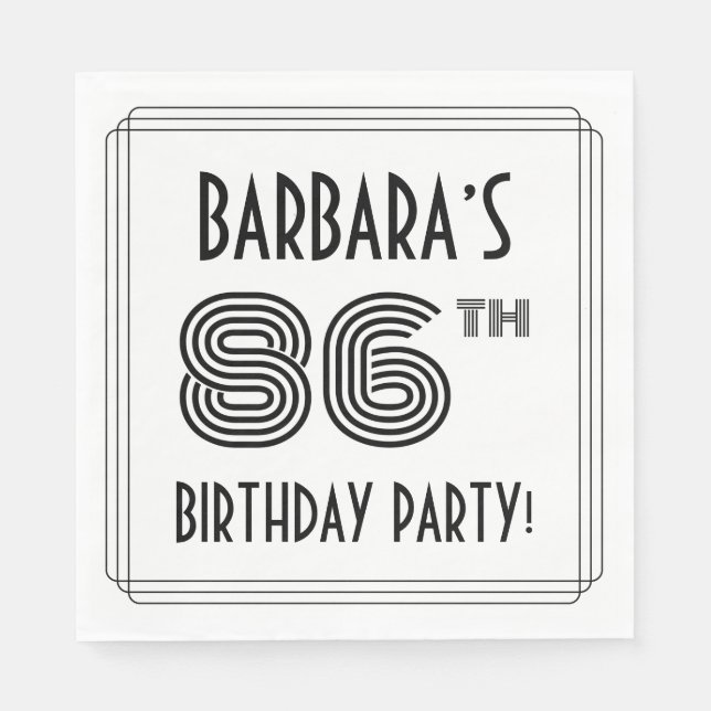 Art Deco Inspired 86th Birthday Party, Custom Name Napkin (Front)