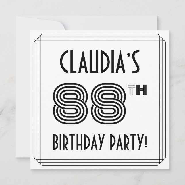 Art Deco Inspired 88th Birthday Party, Custom Name Invitation (Front)
