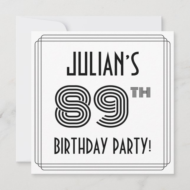 Art Deco Inspired 89th Birthday Party, Custom Name Invitation (Front)