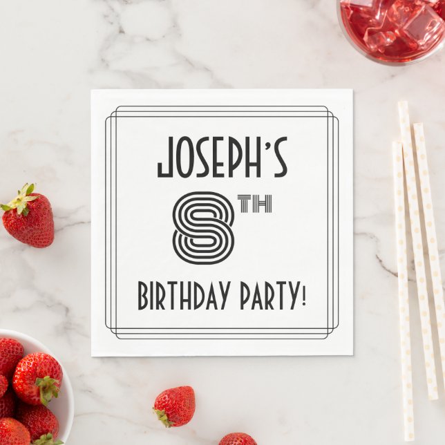 Art Deco Inspired 8th Birthday Party, Custom Name Napkin (Insitu)