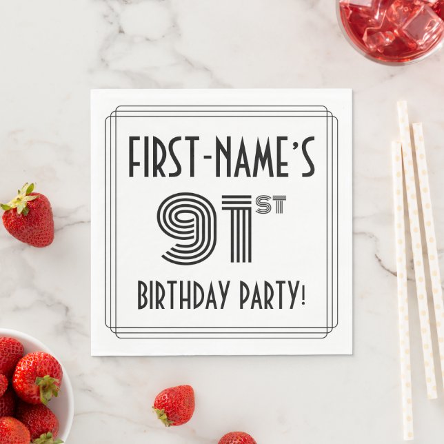 Art Deco Inspired 91st Birthday Party, Custom Name Napkin (Insitu)