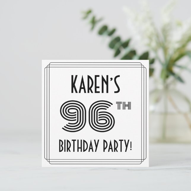 Art Deco Inspired 96th Birthday Party, Custom Name Invitation (Standing Front)