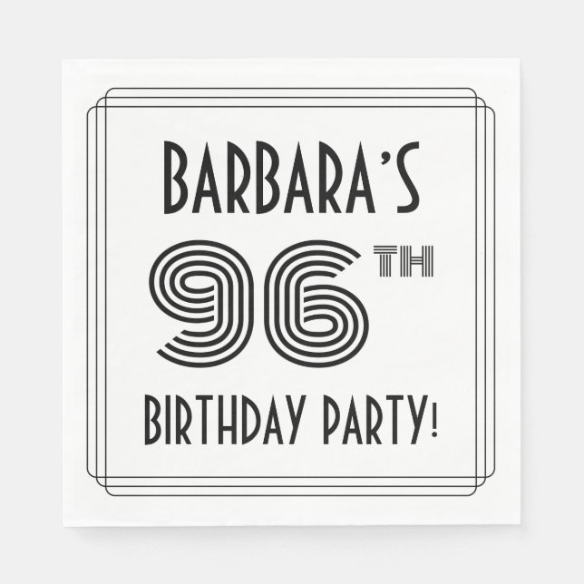 Art Deco Inspired 96th Birthday Party, Custom Name Napkin (Front)